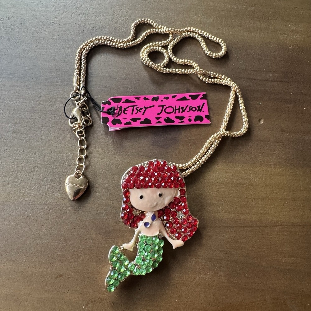 NEW Betsey Johnson Little Mermaid Pendant Necklace Disney Parks‎ Rhinestones
